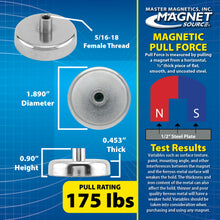 Load image into Gallery viewer, NACF189 Grade 42 Neodymium Round Base Magnet with Female Thread - Specifications