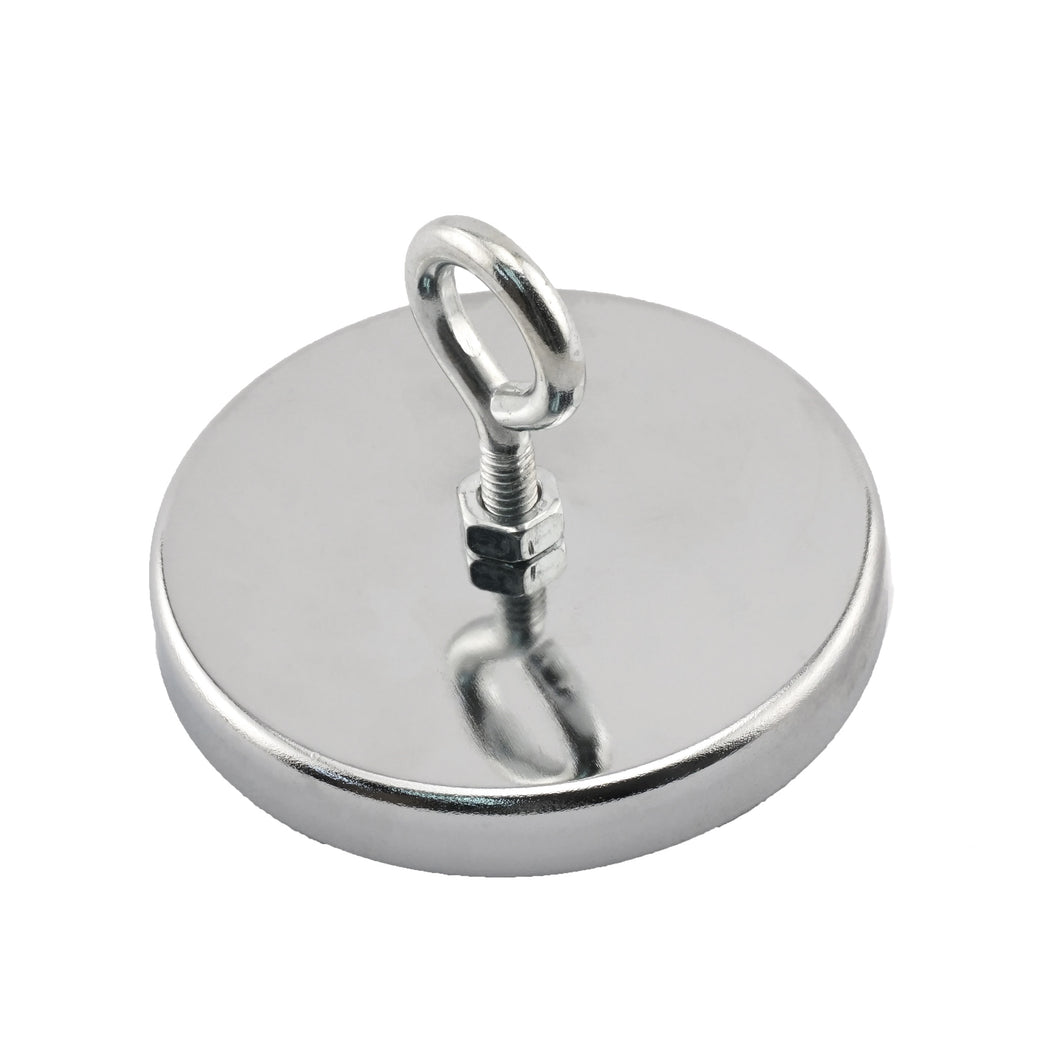 RB80EB Heavy-Duty Ceramic Round Base Magnet Assembled with Eyebolt - 45 Degree Angle View