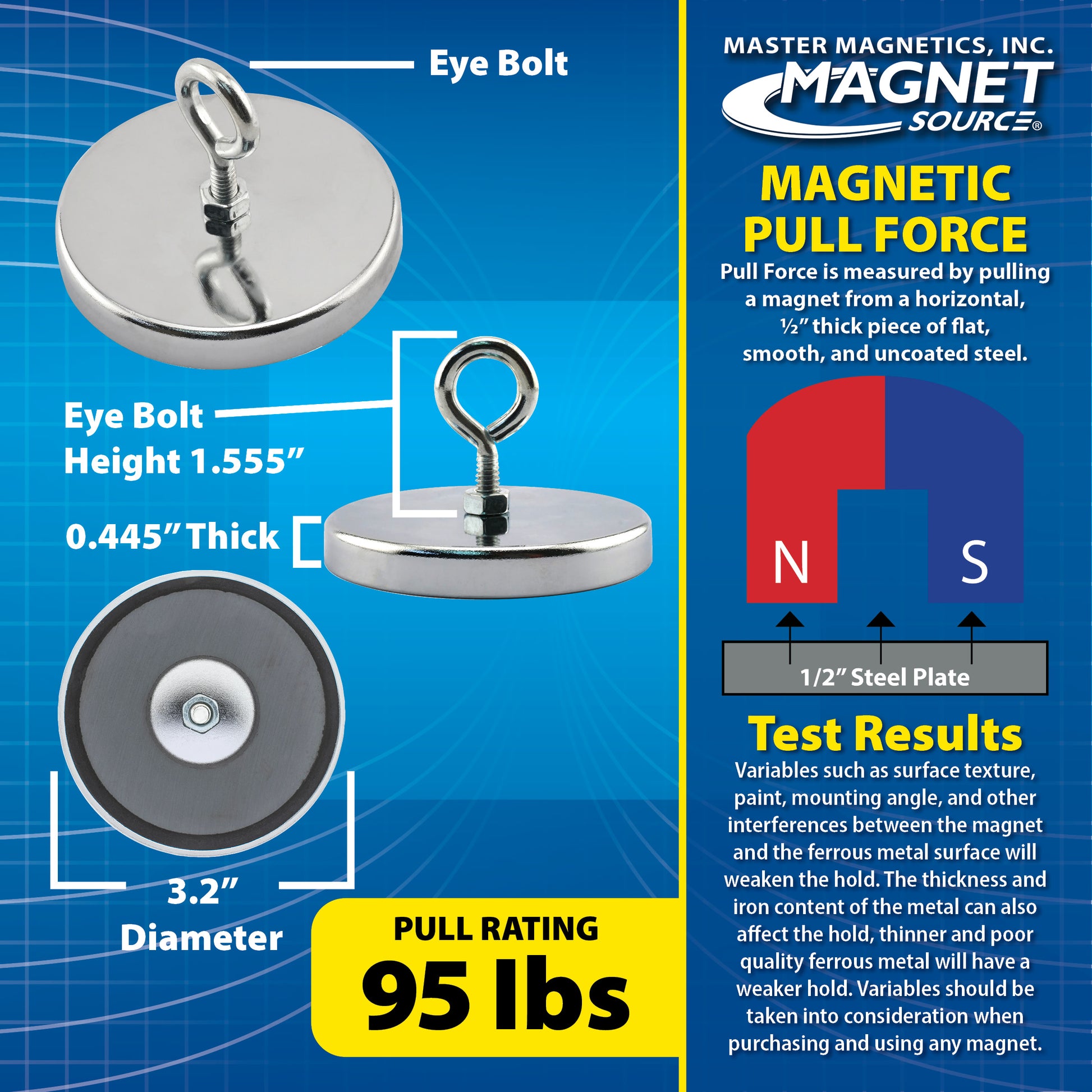 Load image into Gallery viewer, RB80EB Heavy-Duty Ceramic Round Base Magnet Assembled with Eyebolt - Specifications
