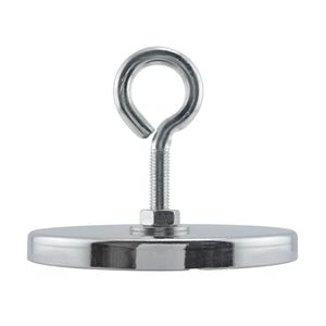 RB100EB Heavy-Duty Ceramic Round Base Magnet Assembled with Eyebolt and Nuts - Side View