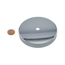 Load image into Gallery viewer, RB85CBX Heavy-Duty Ceramic Round Base Magnet - Compared to Penny for Size Reference