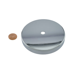 RB85CBX Heavy-Duty Ceramic Round Base Magnet - Compared to Penny for Size Reference