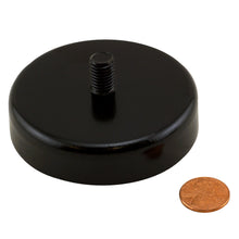 Load image into Gallery viewer, CACM300S01BPC Heavy-Duty Ceramic Round Base Magnet with Male Stud - Compared to Penny for Size Reference
