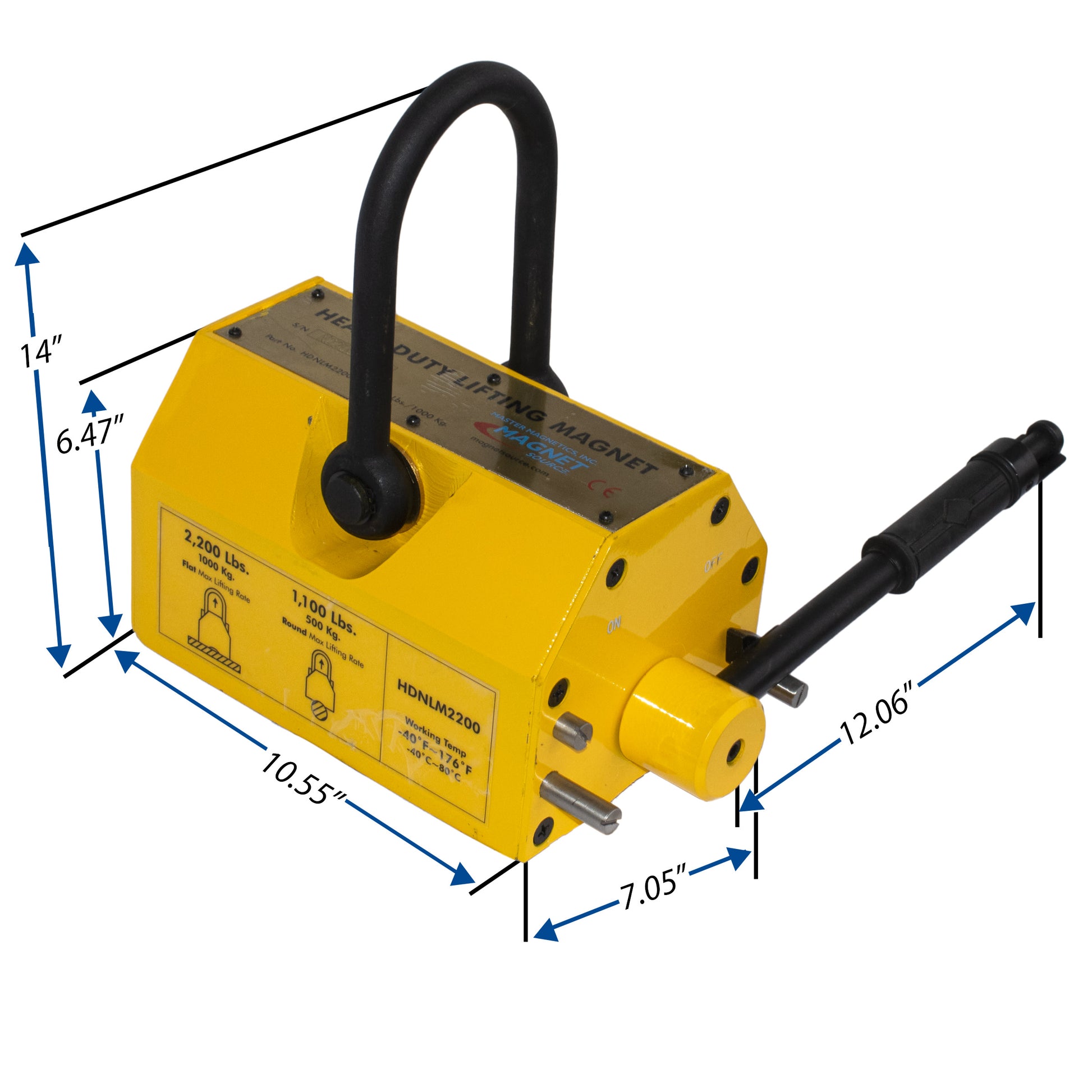 Load image into Gallery viewer, HDNLM2200 Heavy-Duty Neodymium Lifting Magnet - 45 Degree Angle View with Dimensions