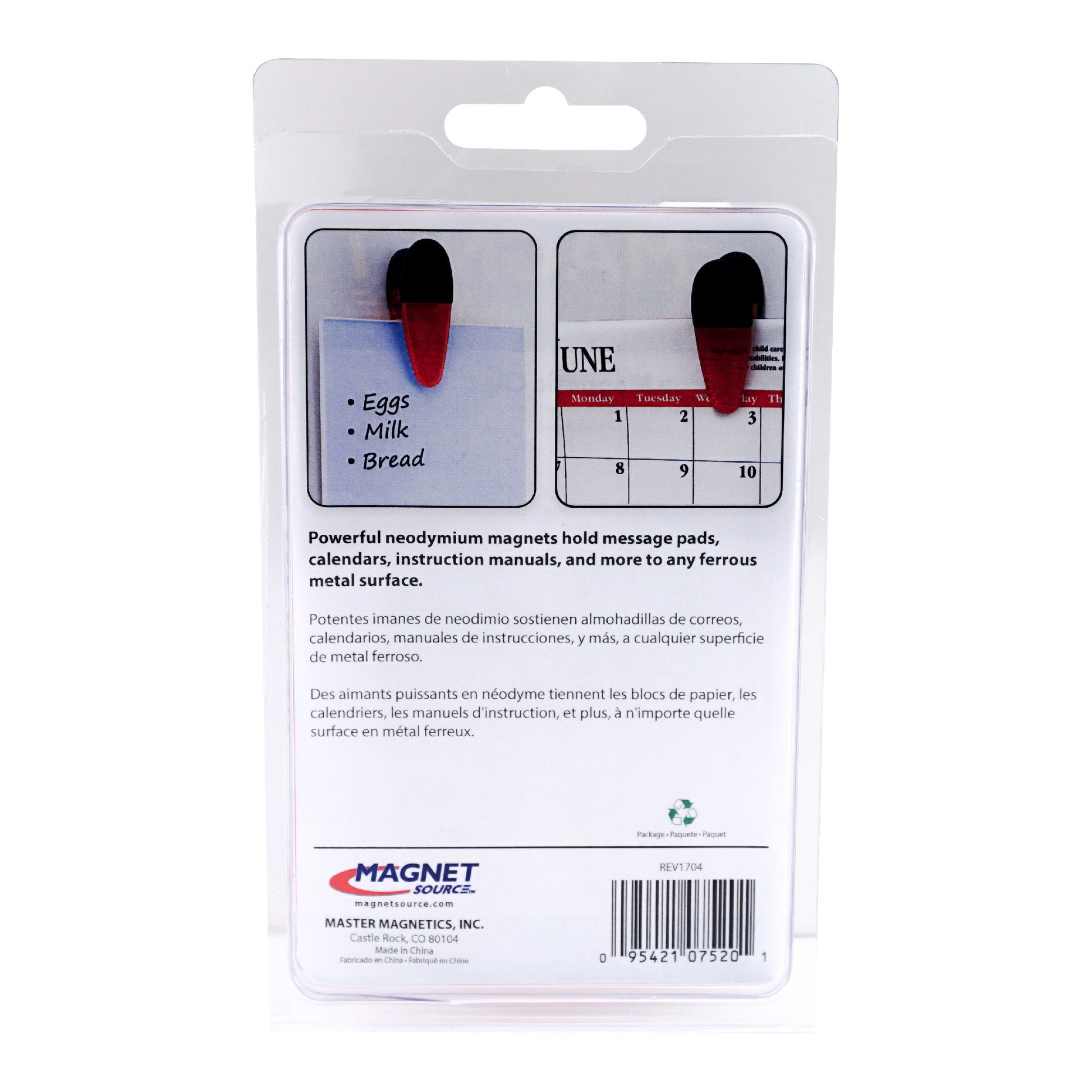 Load image into Gallery viewer, 07520 Large Neodymium Magnetic Clips (2pk, Red) - Bottom View