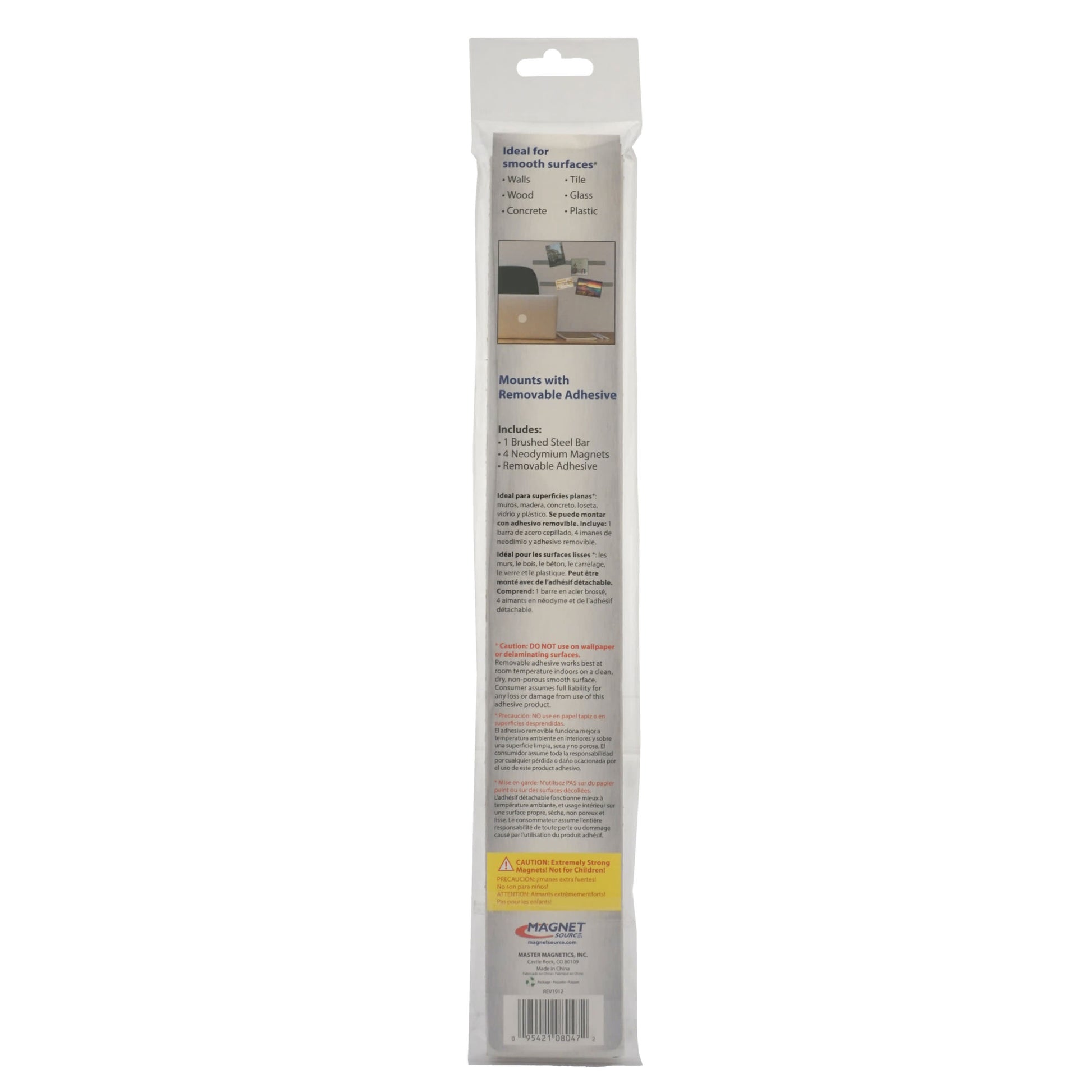 Load image into Gallery viewer, 08047 Magnetic Bulletin Bar - Brushed Steel - Back of Packaging