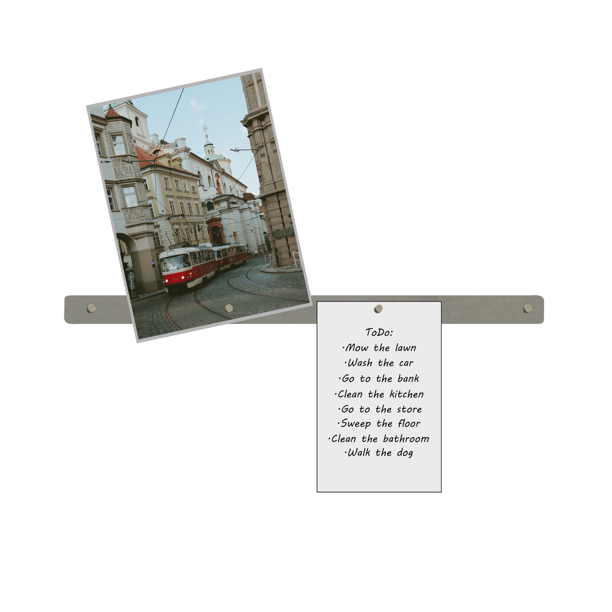 Load image into Gallery viewer, 08047 Magnetic Bulletin Bar - Brushed Steel - In Use