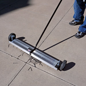 MFSM36 Magnetic Floor Sweeper - Man Sweeping Metal Debris Off Sidewalk