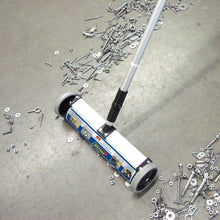 Load image into Gallery viewer, 07294 Magnetic Mini Sweeper™ with Quick Release - In Use Sweeping Up Nuts and Bolts in Warehouse