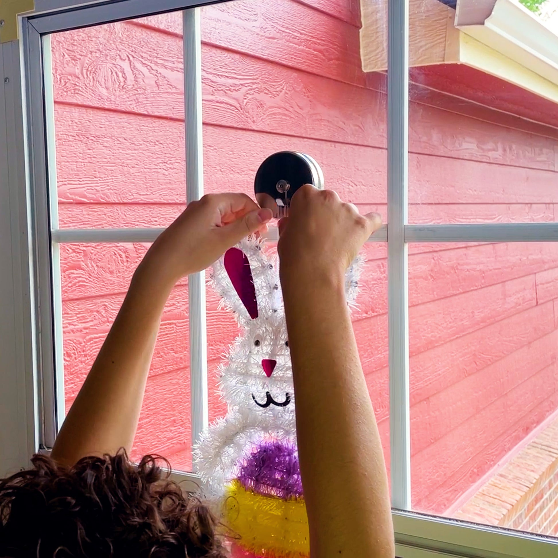 Load image into Gallery viewer, 07254 Magnetic Window Decor Hooks (2pk) - Child Hanging Bunny Decoration On Magnet on Window Pane