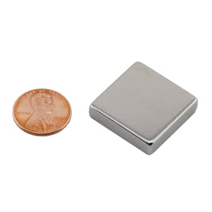 NB002543N Neodymium Block Magnet - Compared to Penny for Size Reference