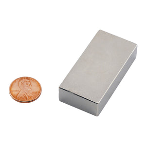 NB005030N Neodymium Block Magnet - Compared to Penny for Size Reference