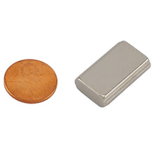 Load image into Gallery viewer, NBGO002503N Neodymium Block Magnet with groove - Compared to Penny for Size Reference