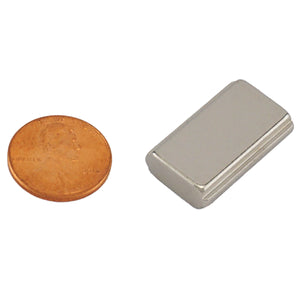 NBGO002503N Neodymium Block Magnet with groove - Compared to Penny for Size Reference