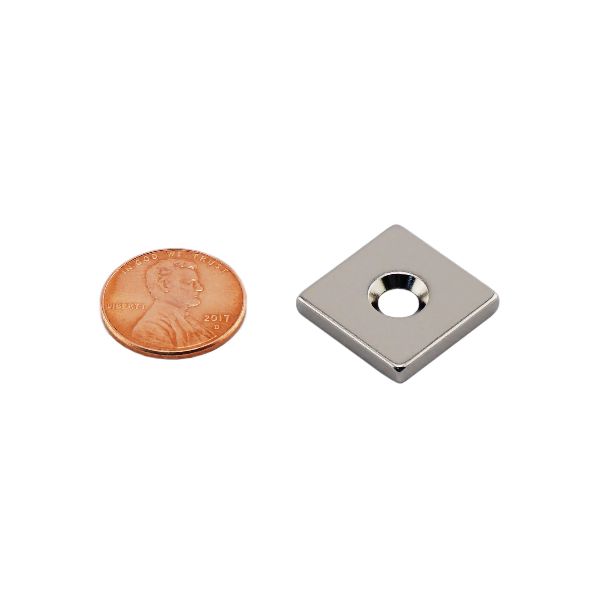 Load image into Gallery viewer, NB001219NCTS Neodymium Countersunk Block Magnet - Compared to Penny for Size Reference