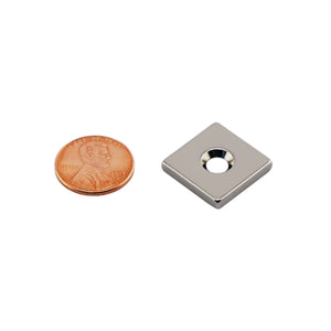 NB001219NCTS Neodymium Countersunk Block Magnet - Compared to Penny for Size Reference