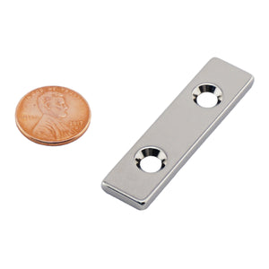 NB001221NCTSX2 Neodymium Countersunk Block Magnet - Compared to Penny for Size Reference