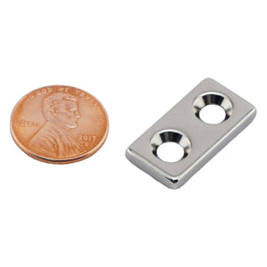 NB001222NCTSX2 Neodymium Countersunk Block Magnet - Compared to Penny for Size Reference