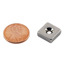 Load image into Gallery viewer, NB001815NCTS Neodymium Countersunk Block Magnet - Compared to Penny for Size Reference