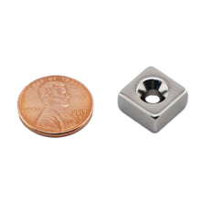 Load image into Gallery viewer, NB002552NCTS Neodymium Countersunk Block Magnet - Compared to Penny for Size Reference