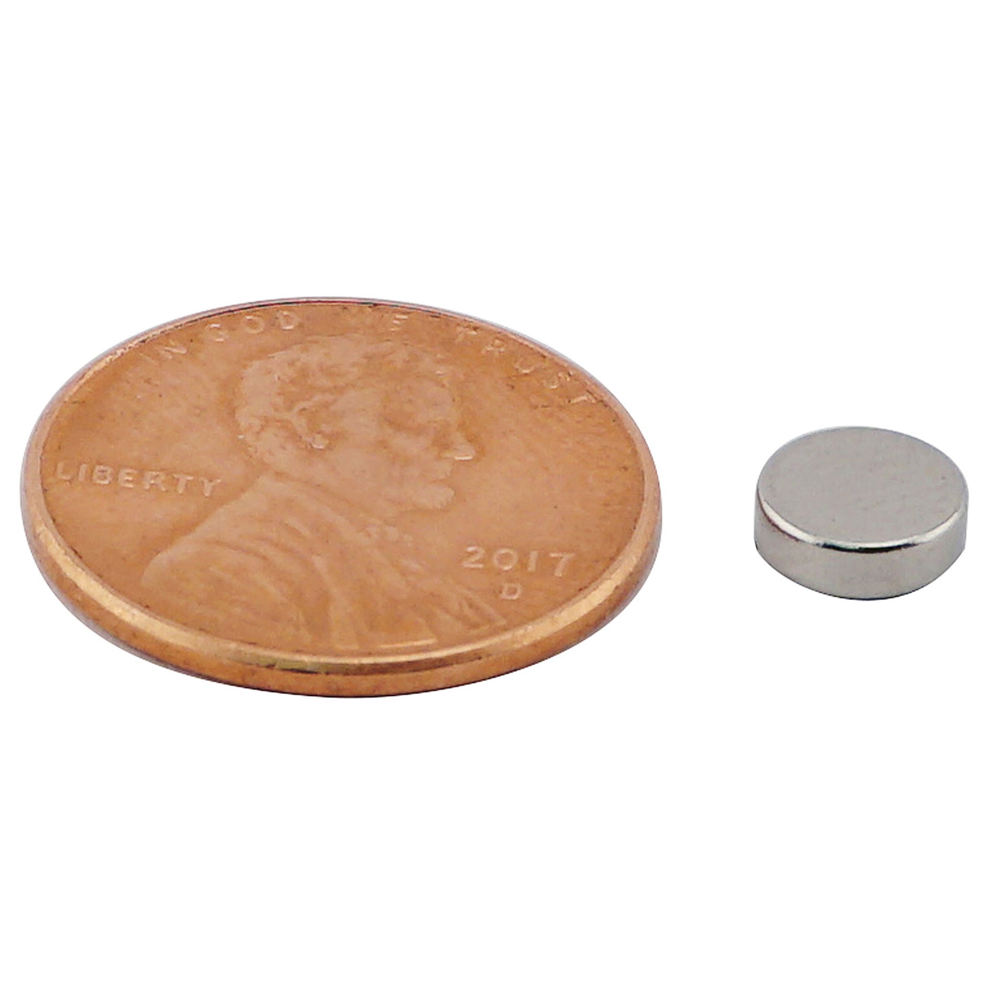 Load image into Gallery viewer, ND002507N Neodymium Disc Magnet - Compared to Penny for Size Reference
