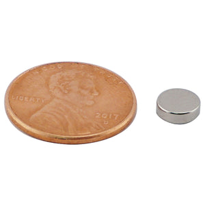 ND002507N Neodymium Disc Magnet - Compared to Penny for Size Reference