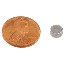 Load image into Gallery viewer, ND002542N Neodymium Disc Magnet - Compared to Penny for Size Reference