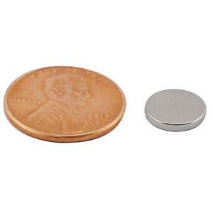 ND003716N Neodymium Disc Magnet - Compared to Penny for Size Reference