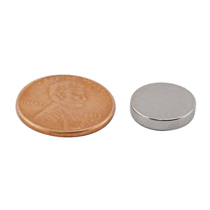 ND004903N Neodymium Disc Magnet - Compared to Penny for Size Reference