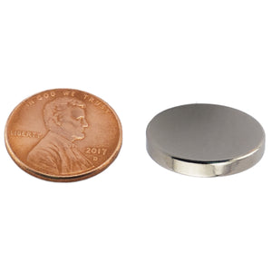 ND007530N Neodymium Disc Magnet - Compared to Penny for Size Reference