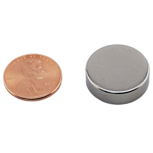 ND008100N Neodymium Disc Magnet - Compared to Penny for Size Reference