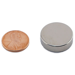 ND008708N Neodymium Disc Magnet - Compared to Penny for Size Reference