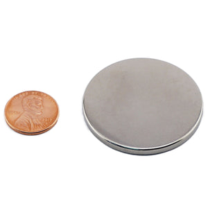 ND008709N Neodymium Disc Magnet - Compared to Penny for Size Reference