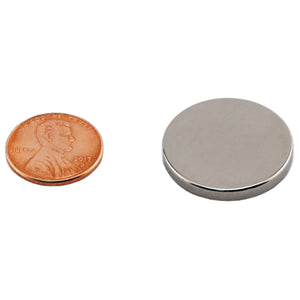 ND010003N Neodymium Disc Magnet - Compared to Penny for Size Reference