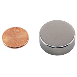 ND010015N Neodymium Disc Magnet - Compared to Penny for Size Reference