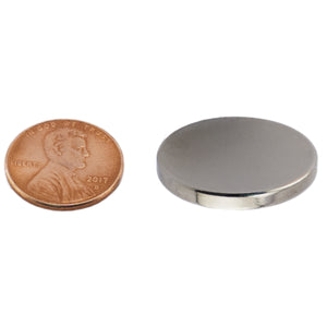 ND010019N Neodymium Disc Magnet - Compared to Penny for Size Reference