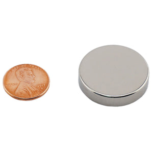 ND011202N Neodymium Disc Magnet - Compared to Penny for Size Reference
