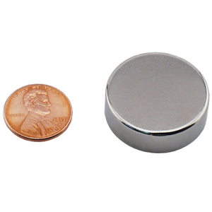 ND011203N Neodymium Disc Magnet - Compared to Penny for Size Reference