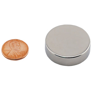 ND012508N Neodymium Disc Magnet - Compared to Penny for Size Reference