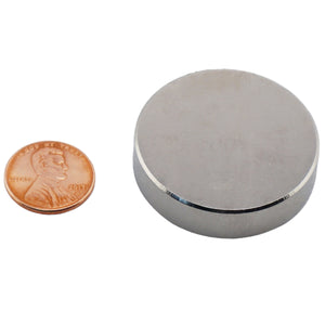 ND015008N Neodymium Disc Magnet - Compared to Penny for Size Reference