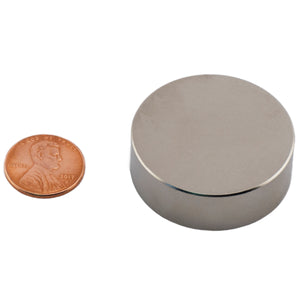 ND015009N Neodymium Disc Magnet - Compared to Penny for Size Reference