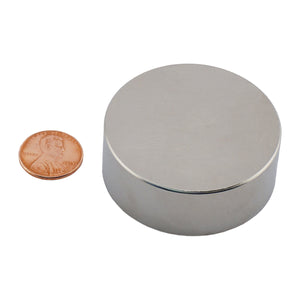 ND020010N Neodymium Disc Magnet - Compared to Penny for Size Reference