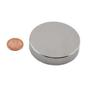 ND022502N Neodymium Disc Magnet - Compared to Penny for Size Reference