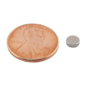 ND022N-35 Neodymium Disc Magnet - Compared to Penny for Size Reference