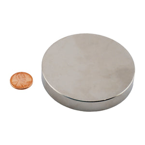 ND030003N Neodymium Disc Magnet - Compared to Penny for Size Reference