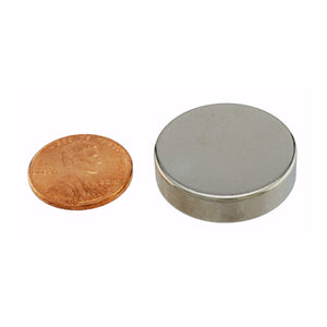 ND125N-35 Neodymium Disc Magnet - Compared to Penny for Size Reference