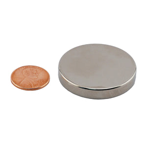 ND45-1.5X25N Neodymium Disc Magnet - Compared to Penny for Size Reference