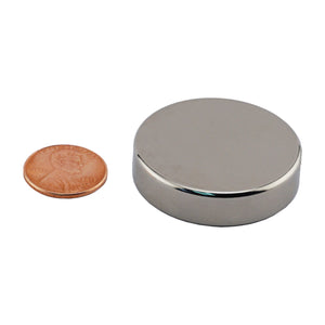 ND45-1.5X37N Neodymium Disc Magnet - Compared to Penny for Size Reference