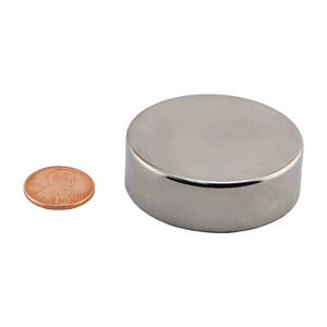 ND45-1.5X50N Neodymium Disc Magnet - Compared to Penny for Size Reference