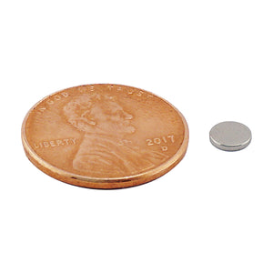 ND45-1803N Neodymium Disc Magnet - Compared to Penny for Size Reference